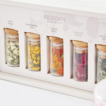 KKOKDAM Lovely Blossom Flower Tea Sampler in Glass Jars - Premium 5 Loose Leaf Herbal Tea Variety Pack, Women & Mom Gift Box
