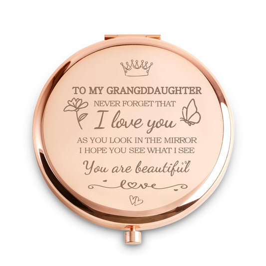 Granddaughter Gifts from Grandma Grandpa Grandparents, Personalized Gift for Granddaughter, Custom Compact Mirror for Birthday, Graduation, Mothers Day, Basket Stuffers