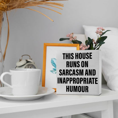 thoqii Home Decor Wooden Box Sign Funny Home Decoration for Living Room Bedroom Housewarming Gifts New Home House Decor, This House Runs on Sarcasm