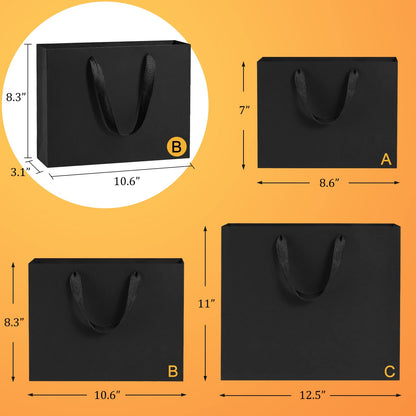 BagDream Black Gift Bags 25 Pack 10.6x3.1x8.3 Heavy Duty Kraft Paper Bags with Handles for Boutique, Wedding Party Favor Bags, Grocery Retail Merchandise Bags Medium Gift Paper Sacks