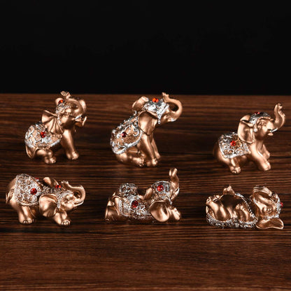 Brass Statu BRABUD Gold Resin Small Elephants Statues Home Decor Collection Gift Set of 6 BS123 (Gold)