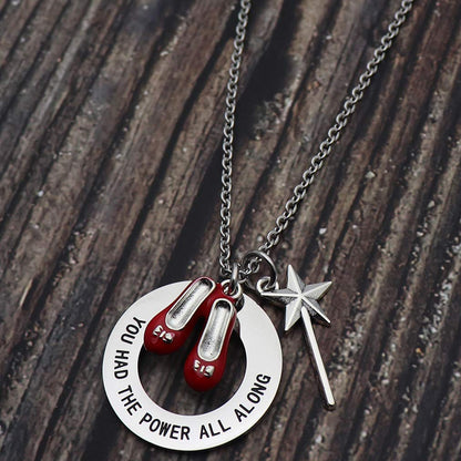 Beeshion Wizard of Oz Necklace Stainless Steel Charm with Ruby Red Slippers Pendant Necklace Inspirational Gift for Her