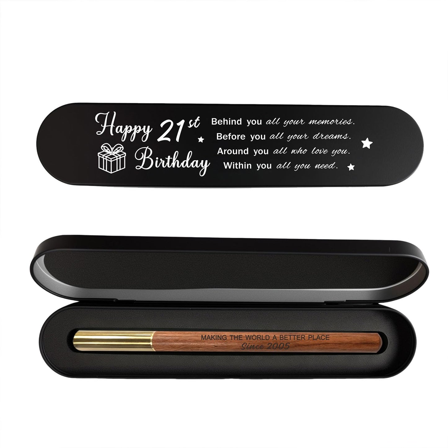 21st Birthday Gift for 2005 Born - Engraved Wooden Gel Pen & Keepsake Box Set, Meaningful 21 Year Old Gift for Men & Women