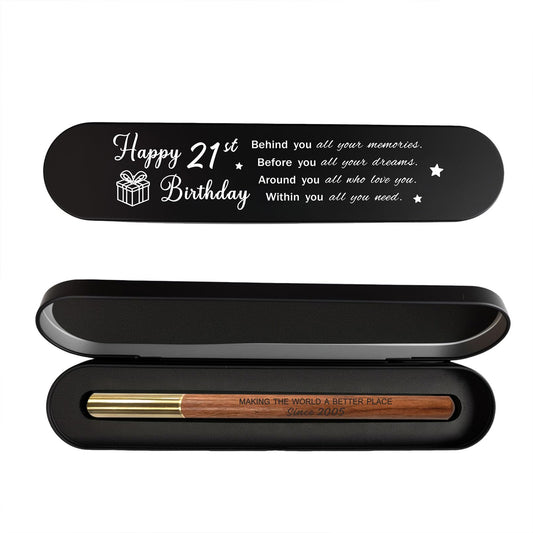 21st Birthday Gift for 2005 Born - Engraved Wooden Gel Pen & Keepsake Box Set, Meaningful 21 Year Old Gift for Men & Women