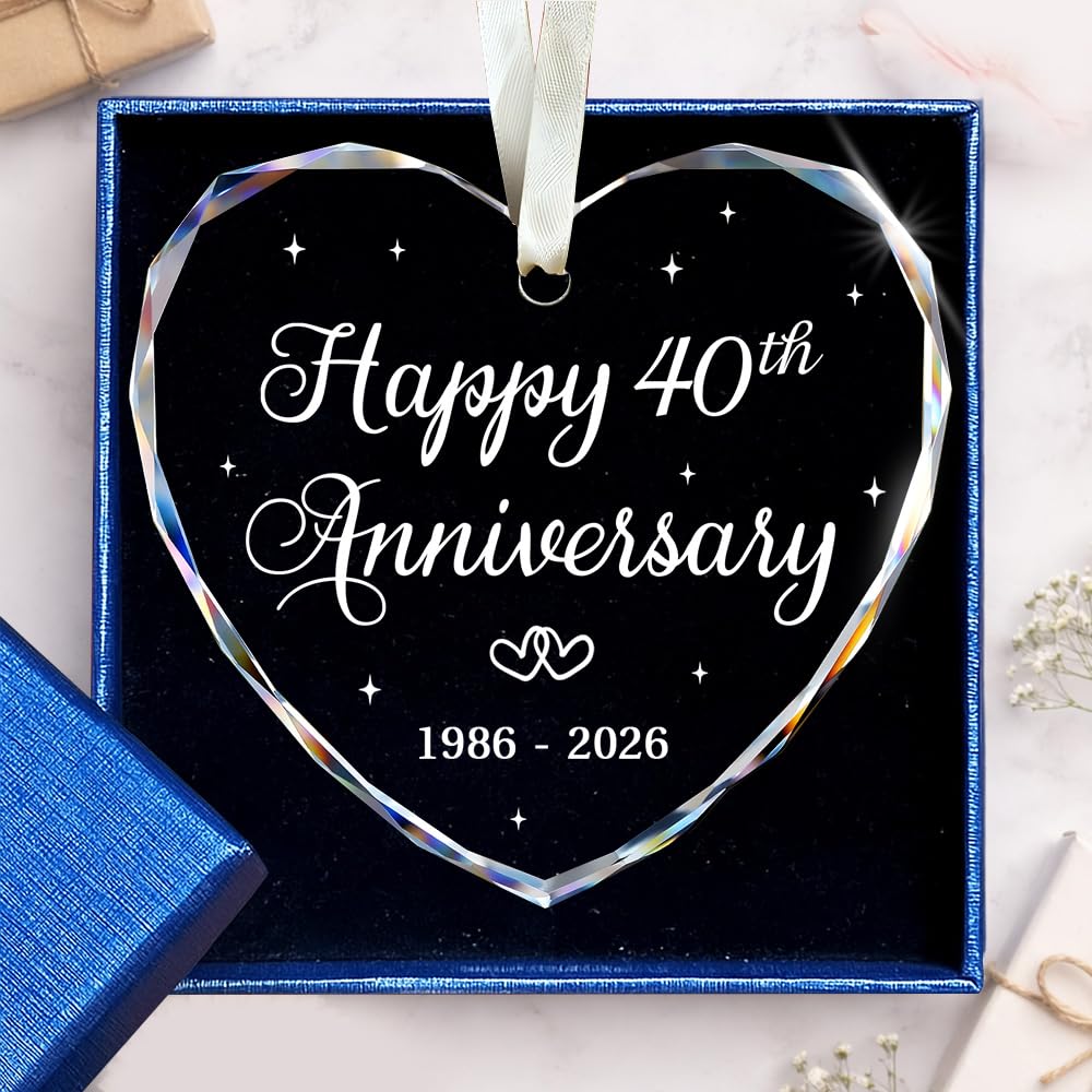 BSQUIELE 40th Anniversary Ornament - Gift for 40th Anniversary - Ruby Anniversary - 40th Wedding Ornament - 40 Year of Marriage Gifts for Couple 2026 - Valentine, Birthday Gift for Husband Wife