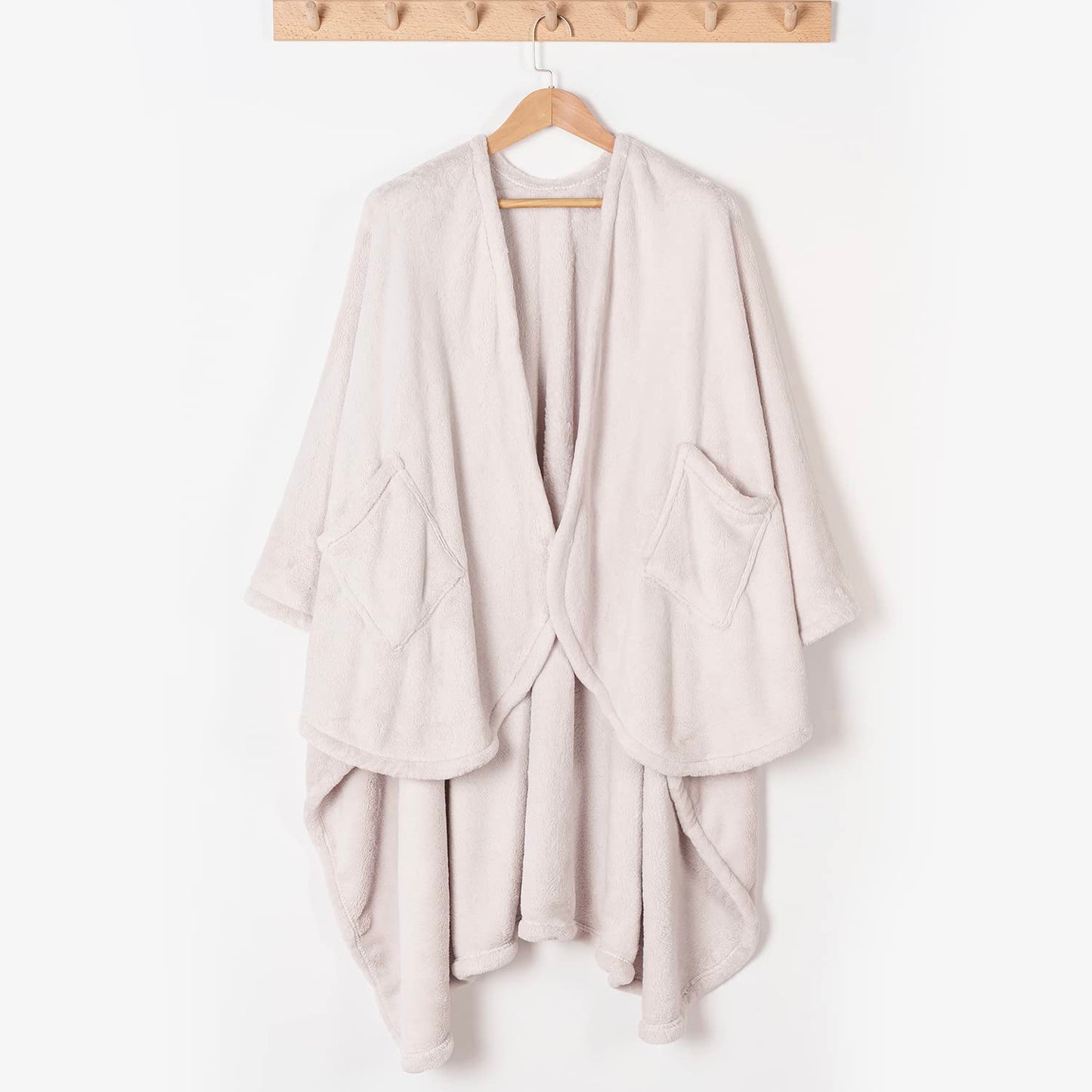 Berkshire Blanket Primalush™ Wearable Blanket, Cozy Loungewear Pocketed Plush Cape Wrap for Adults & Teens(Moonbeam, One Size 58"X64")