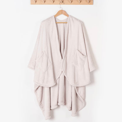 Berkshire Blanket Primalush™ Wearable Blanket, Cozy Loungewear Pocketed Plush Cape Wrap for Adults & Teens(Moonbeam, One Size 58"X64")