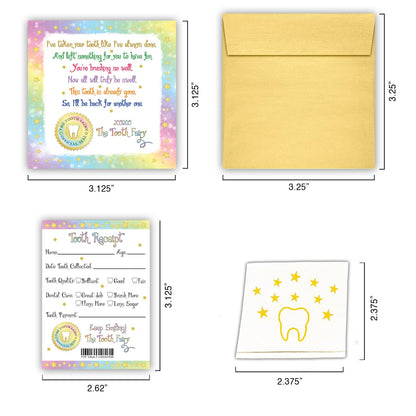 Tooth Fairy Kit for Boys and Girls, Magical Keepsake Gift with Tooth Pouch, 10 Unique Tooth Fairy Cards, 10 Tooth Fairy Receipts, 10 Golden Envelopes, First ToothFairy Visit