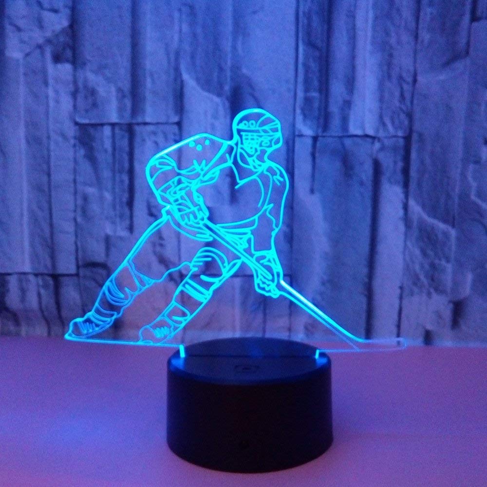 Ticent Hockey Night Light - 3D Player Lamp with 7 Color Changing LED for Kids' Rooms - Touch Control Desk Lamp for Hockey Fans