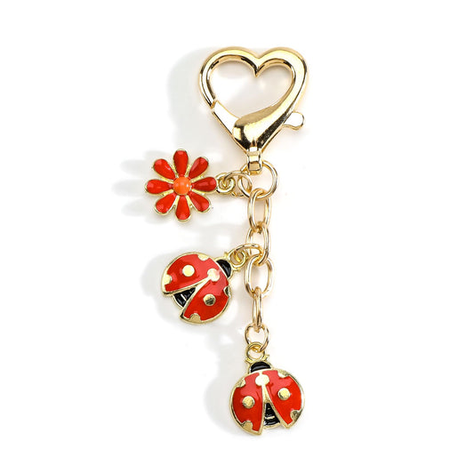 Ladybug Keychain with Flower Charm Lady Bug Accessories Cute Ladybug Gifts for Women Friends Birthday Christmas