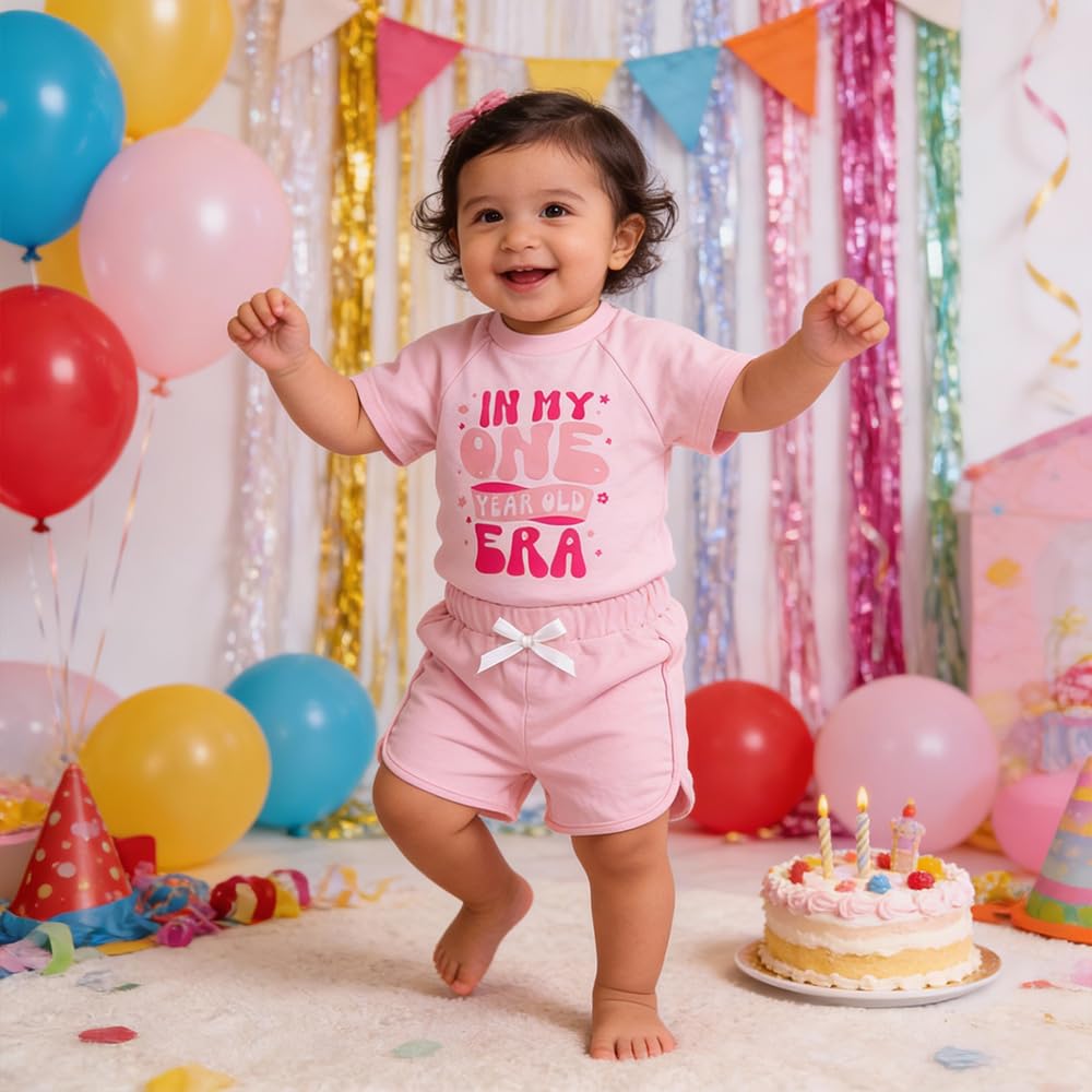 First Birthday Baby Girl outfit Gifts In My One Year Old Era 1st Birthday Infant Short Clothes + Shorts Set
