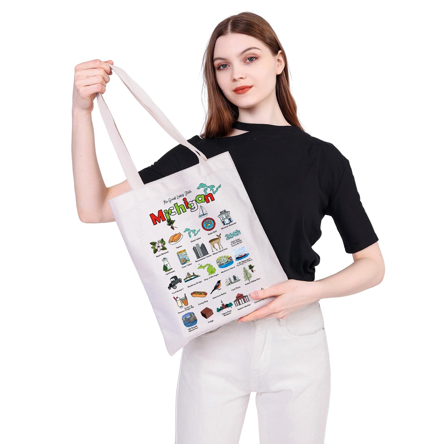 MEIKIUP Michigan Gift The Great Lakes State Michigan Canvas Tote Bag Michigan Vacation Shoulder Bag Michigan Shopping Bags