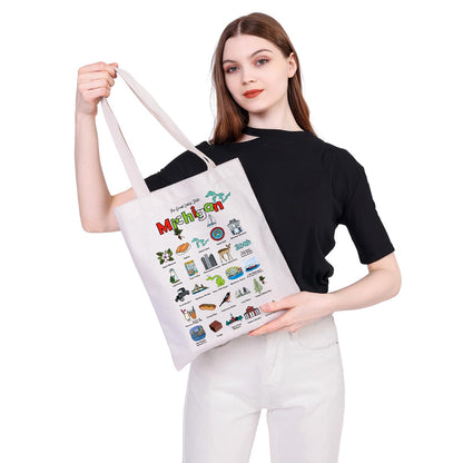 MEIKIUP Michigan Gift The Great Lakes State Michigan Canvas Tote Bag Michigan Vacation Shoulder Bag Michigan Shopping Bags
