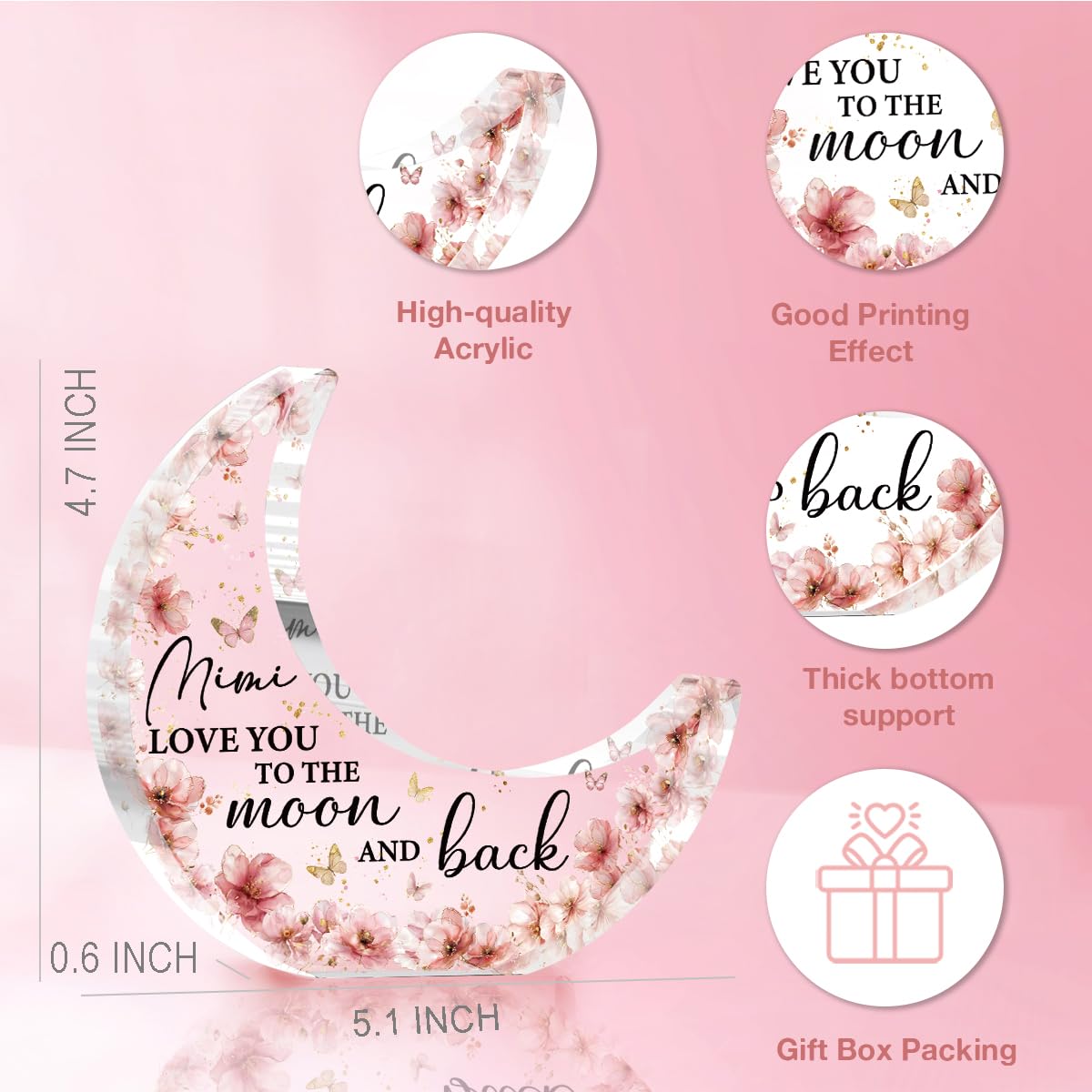 Mothers Day Gifts Mimi Grandma Birthday Grandmother Gift From Grandchildren,Acrylic Moon Decor Sign Grandmother Gift for Christmas Birthday Thanksgiving-Mimi Love You To The Moon And Back