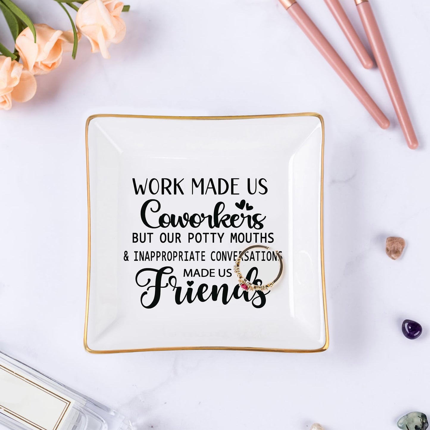 Piudee Coworker Gifts for Women - Work Made Us Coworkers&Friends Jewelry Dish, Farewell Going Away Appreciation Gifts for Coworkers Women Goodbye Thank You Gift Retirement Birthday Christmas Gift