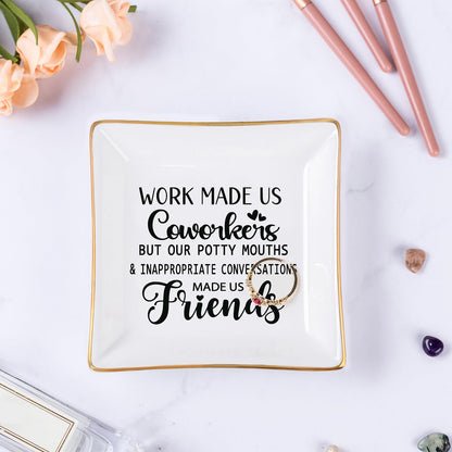 Piudee Coworker Gifts for Women - Work Made Us Coworkers&Friends Jewelry Dish, Farewell Going Away Appreciation Gifts for Coworkers Women Goodbye Thank You Gift Retirement Birthday Christmas Gift