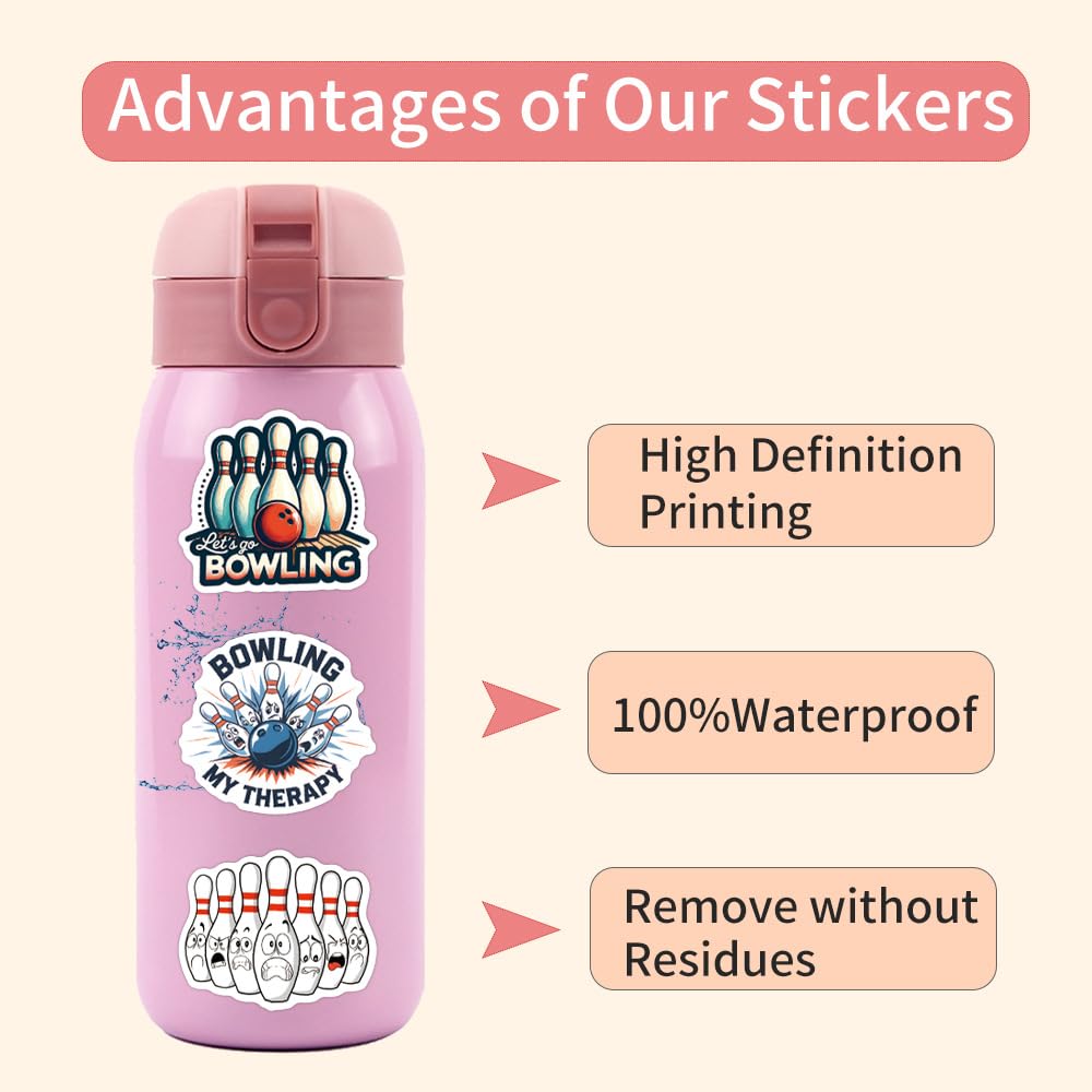 Bowling Stickers Pack, 55PCS Vinyl Waterproof Accessories & Gifts for Girls & Boys, Helmet Decals for Water Bottles,Bowling Sticker for Luggage, Teaching Incentives, Gifts for Kids, Teens and Adults
