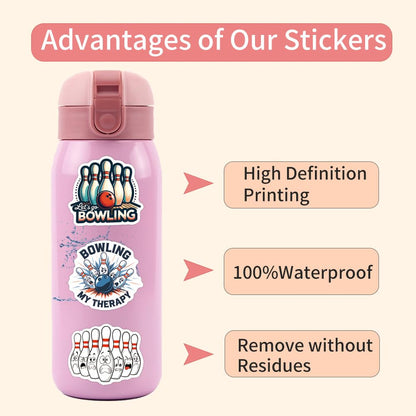 Bowling Stickers Pack, 55PCS Vinyl Waterproof Accessories & Gifts for Girls & Boys, Helmet Decals for Water Bottles,Bowling Sticker for Luggage, Teaching Incentives, Gifts for Kids, Teens and Adults