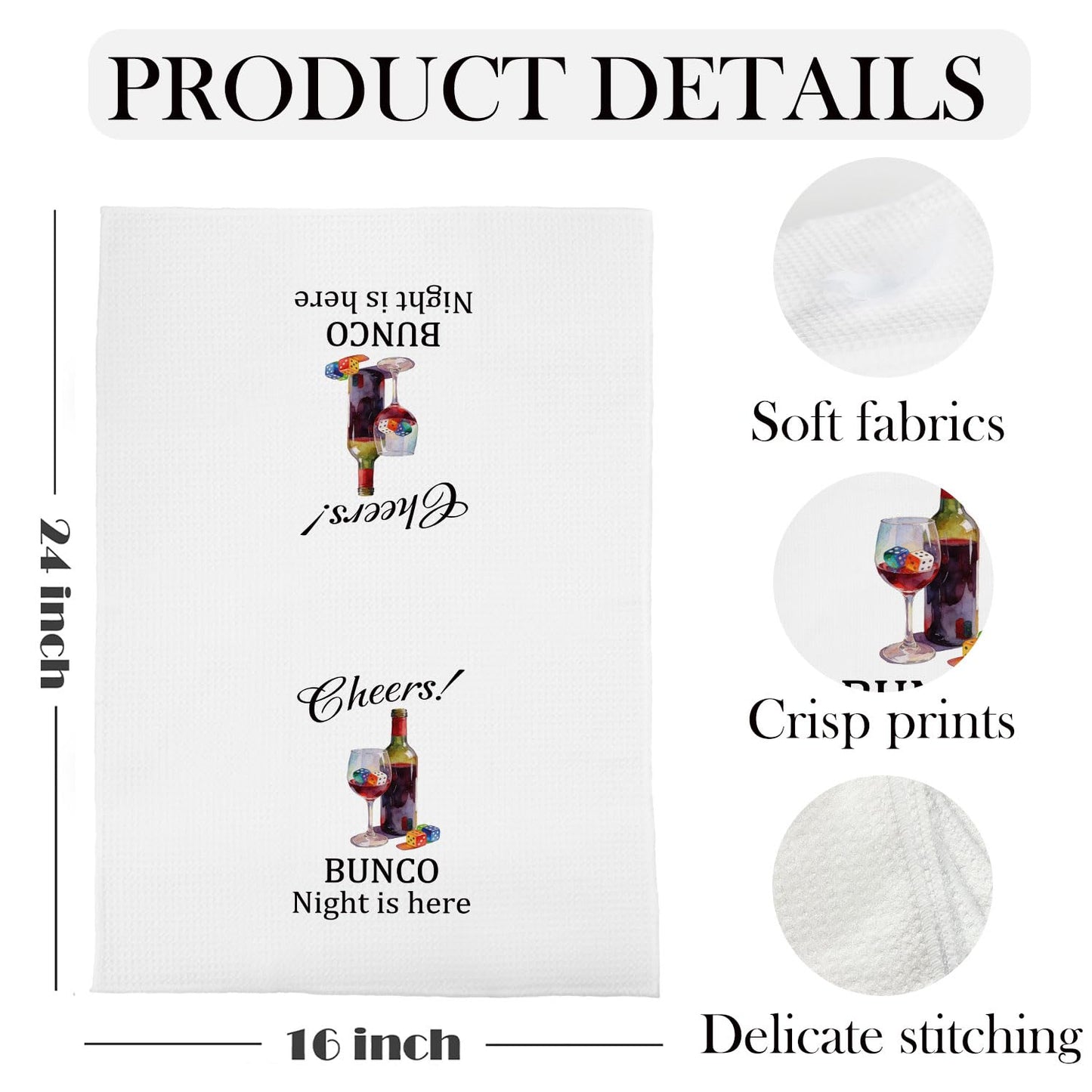 Funny Bunco Night Wine Kitchen Towels Decorative, Gifts for Wine Lovers Drinkers, Bunco Gifts Dish Hand Tea Towels for Kitchen Bar Cart Club, 16x24 Inch