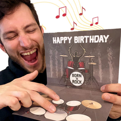 Interactive Music Birthday Card - Playable Musical Birthday Cards for Men, Unique Gift for Guitar Players, Drummers & Pianist, Musician Friends & Son, Musical Instrument Touch to Play (Drums)