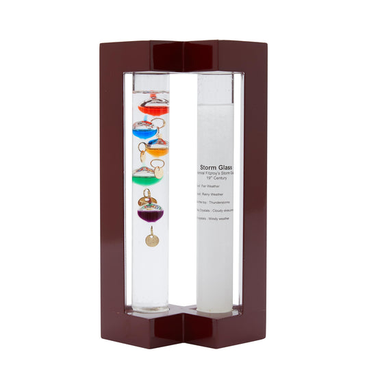 Weather Station with Glass Galileo Thermometer with 5 Multi Colored Balls from 64ºF to 80ºF Fitzroy Storm Glass Gift for Family or Friends Present Home, Office Indoor Décor (7.8" x 4.8")