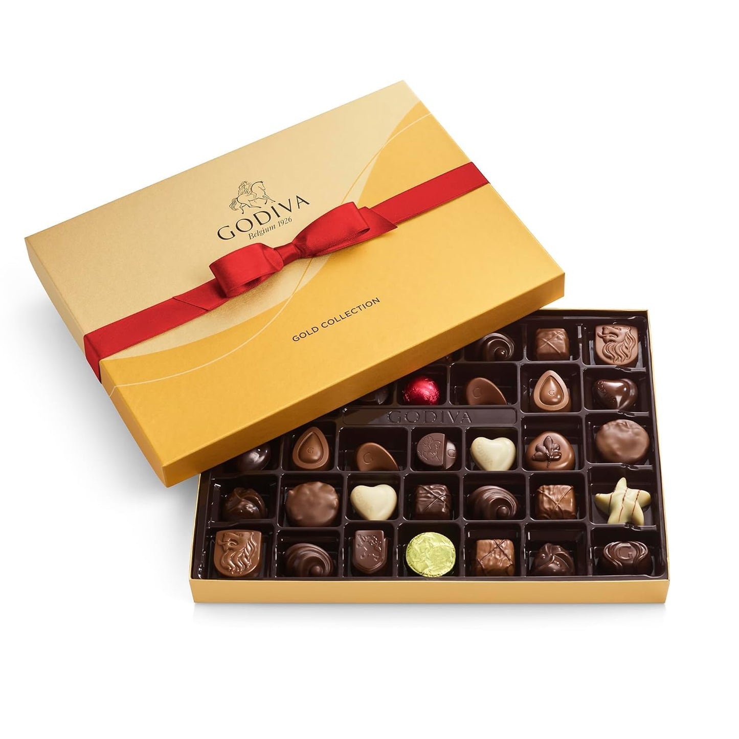 Godiva Chocolatier Anniversary Assorted Chocolate Gift Box, Creamy Milk Dark, and White Chocolates for Loved Ones, Gourmet Celebration Box of Chocolate for Gift Basket, Candy Variety Pack, 36pc