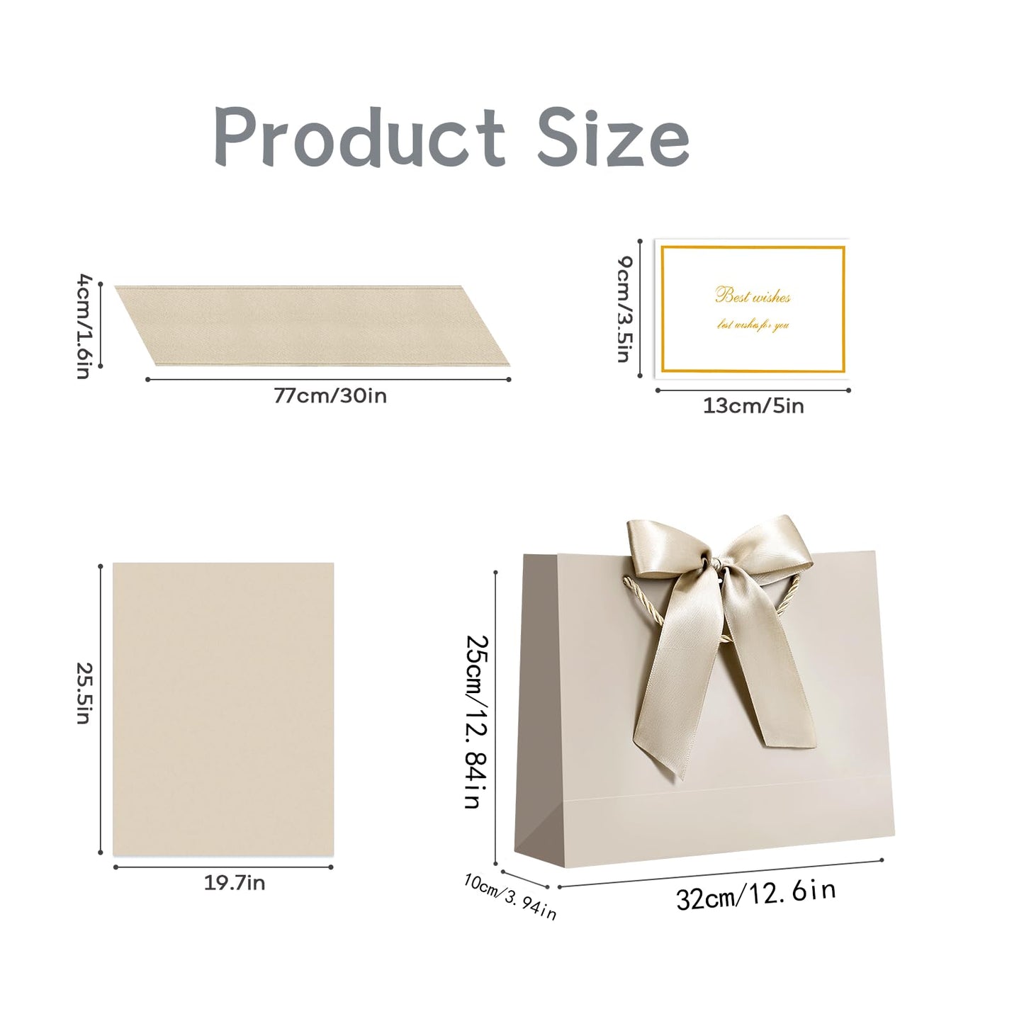 JMANNI Gift Bags with Handles, 13” Medium Gift Bag for Presents, 1 Pcs Bags with 2 Tissue Paper and 1 Cards for Graduation Baby Shower Wedding Fathers Day Mother's Day Birthday Party（champagne gold）