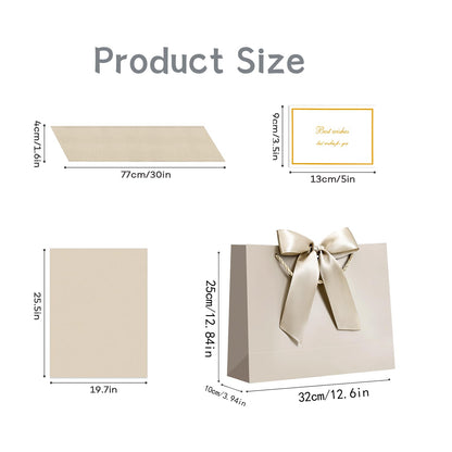 JMANNI Gift Bags with Handles, 13” Medium Gift Bag for Presents, 1 Pcs Bags with 2 Tissue Paper and 1 Cards for Graduation Baby Shower Wedding Fathers Day Mother's Day Birthday Party（champagne gold）