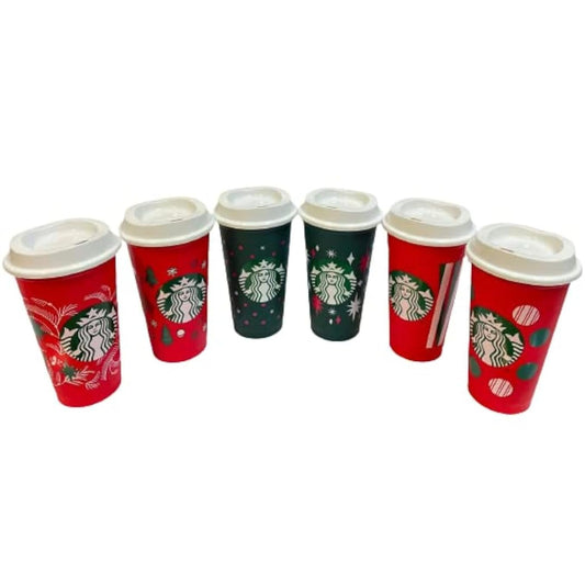 Starbucks Reusable Color Changing 6 Hot Cups - Limited Edition Holiday & Christmas Gift Hot Cups With Lids - 16 Ounces - (Pack of 6)