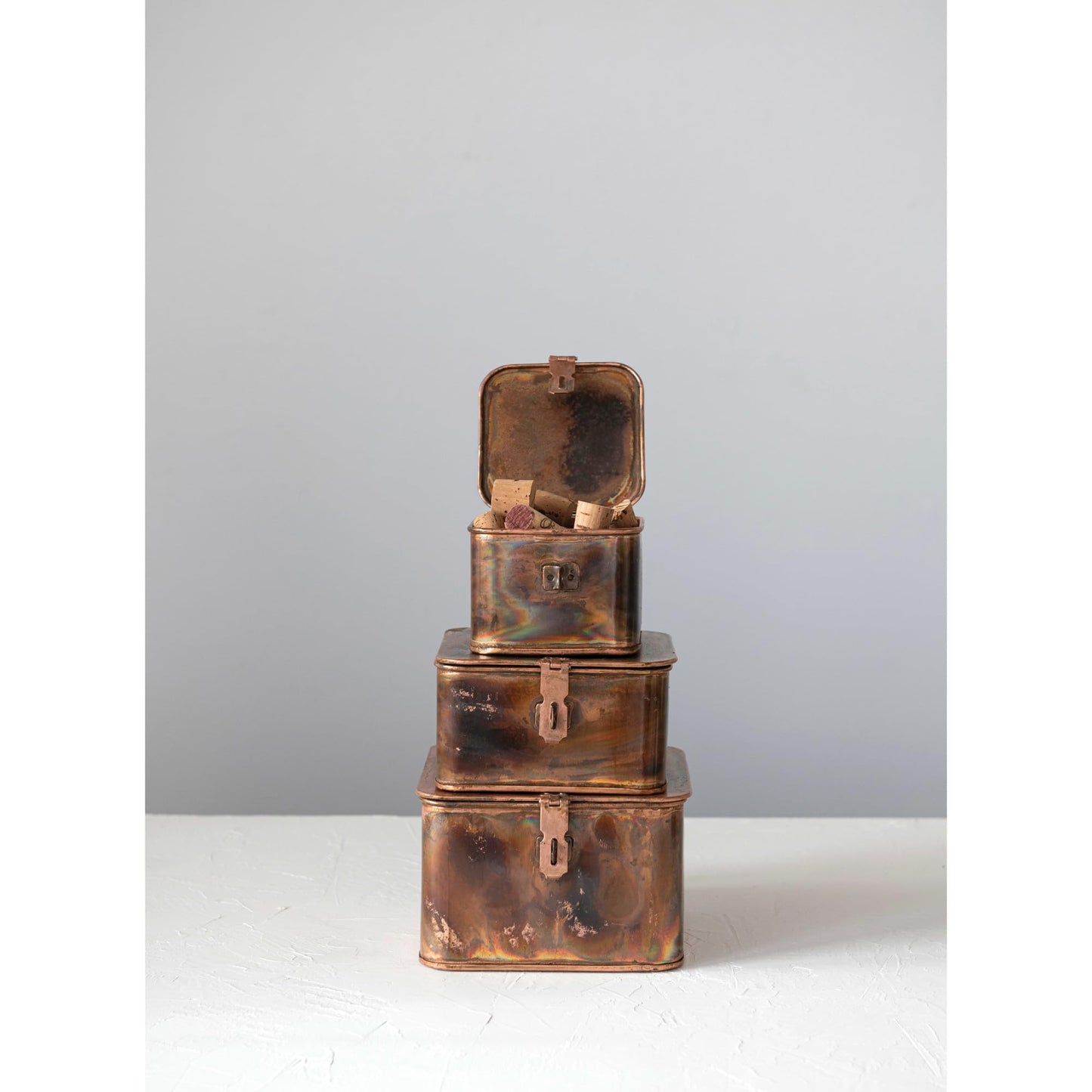 Creative Co-Op Decorative Metal Boxes with Lid, Burnt Copper Finish, Set of 3