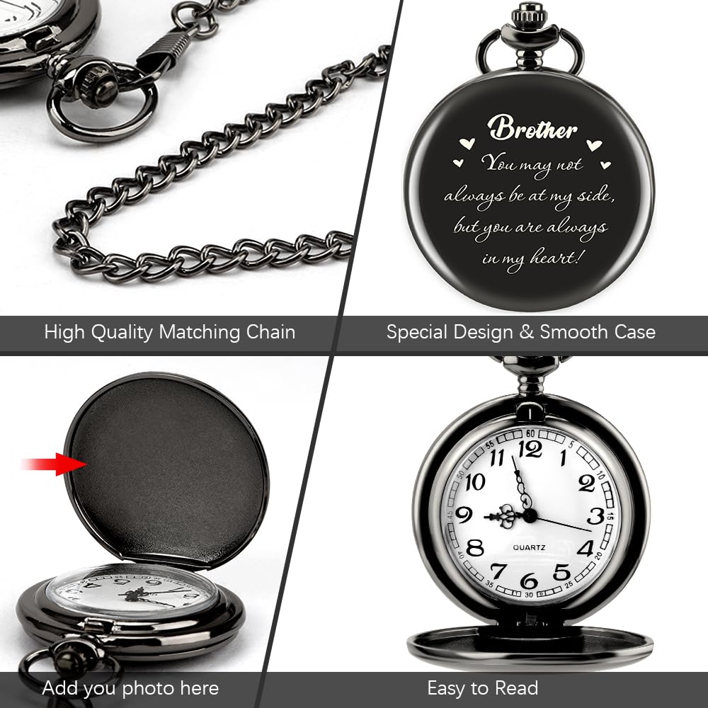 Engraved Pocket Watch for Men Borther Gifts for Graduation Fathers Day Birthday Xmas Valentines Day Gifts for Brother