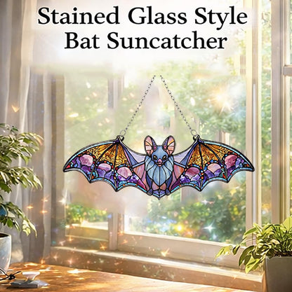 Bat Car Hanging Ornament, Stained Glass Style Bat Suncatcher, Gothic Rear View Mirror Decor, Halloween Bat Window Hanging, Witchy Gifts for Goth Women(Bat 4)