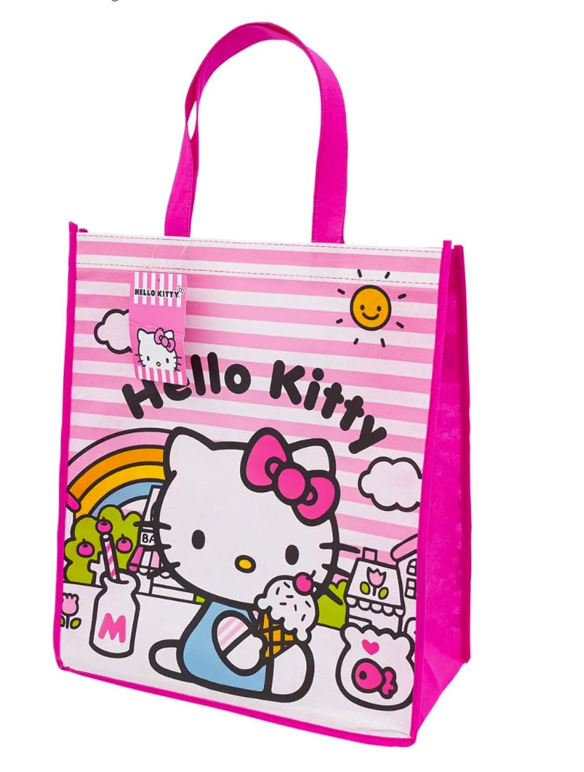 Fast Forward Hello Kitty Reusable Tote Bags, 16 inch, Pink and Red, 3 Pack