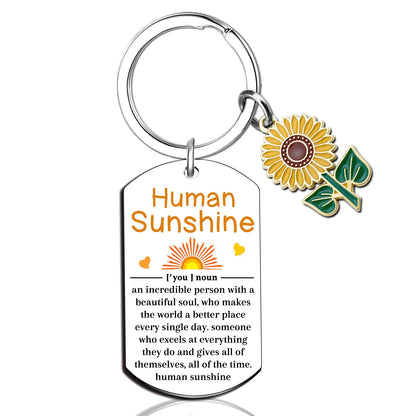 Human Sunshine Gifts for Women Sunflower Keychain Thank You Appreciation Valentines Day Gifts for Coworkers Leader Teacher Mental Health Gift Ideas Motivational Sunflower Gift for Women