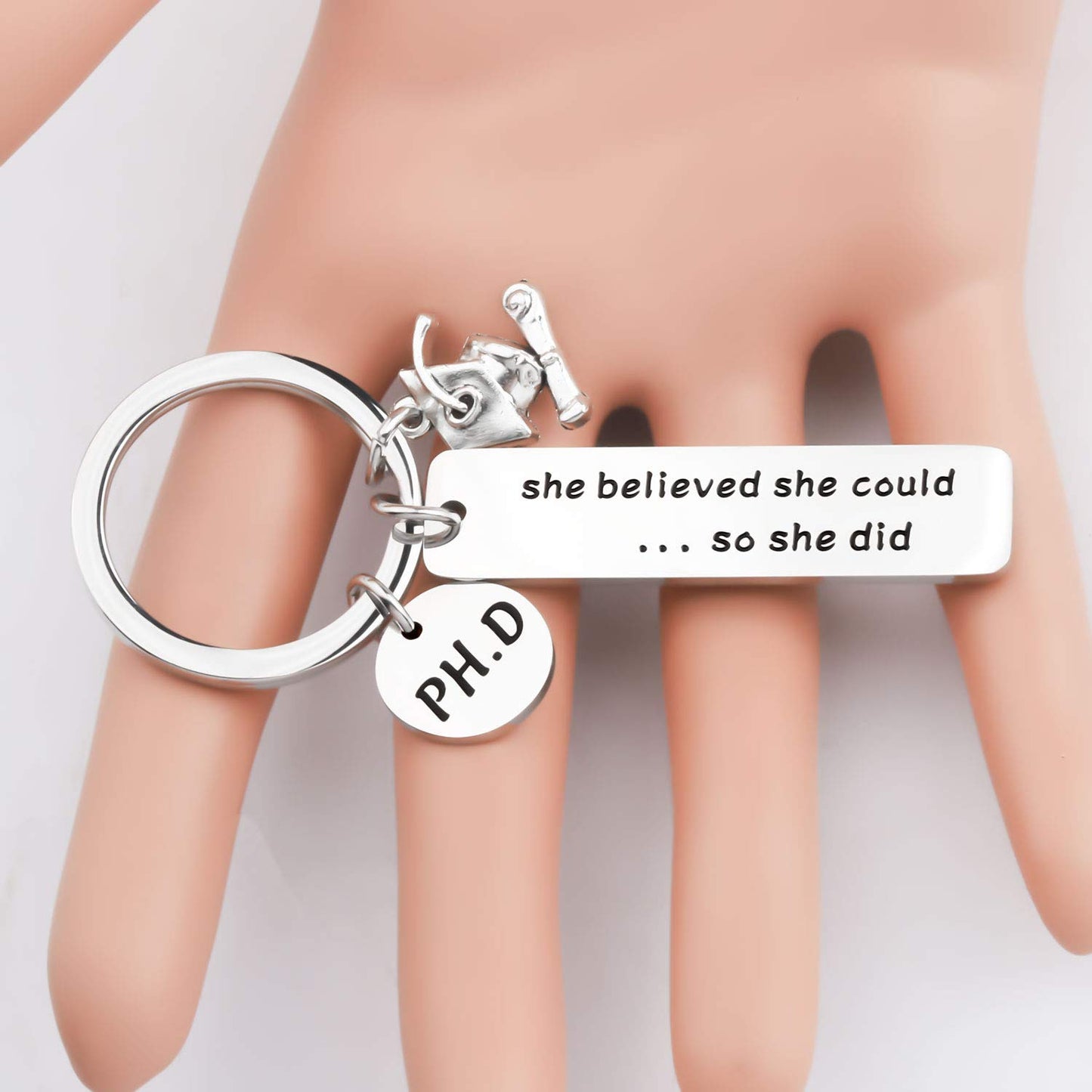FOTAP PHD Keychain Doctor of Philosophy Jewelry Doctorate Gift PhD Graduation Gift She Believed She Could So She Did Keychain