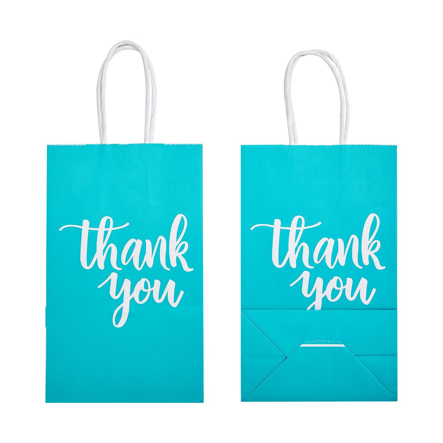 DjinnGlory 50 Pack Small Teal Blue Paper Bags with Handles 9x5.5x3.15 Inch and 50 White Tissue Paper, Thank You Gift Bags for Business Wedding Baby Shower Birthday Party Goodies
