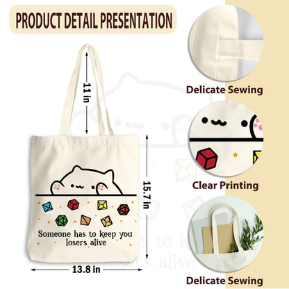 DnD Collection Tote Bag for Women, Cat Throwing Dice, Dungeon Master, Dragons Gamer Gift, Dungeons And Dragons Gifts for Women, Reusable Canvas Cute Shoulder Bag for Shopping, Grocery, Work, Book
