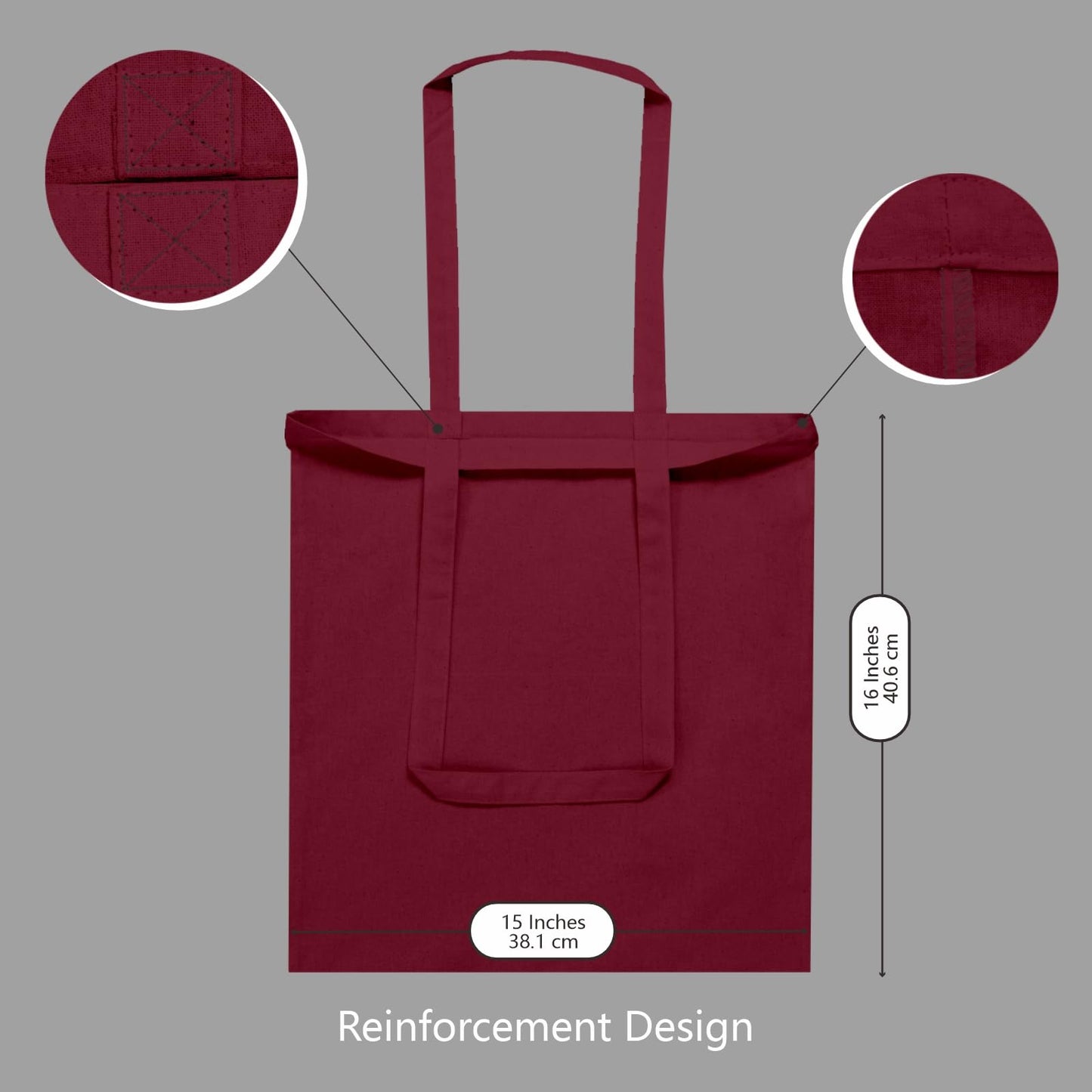TOPDesign 12-Pack Economical 16"x15" Burgundy Cotton Tote Bags, Lightweight Medium Reusable Grocery Shopping Cloth Bags, Suitable for DIY, Advertising, Promotion, Gift, Activity