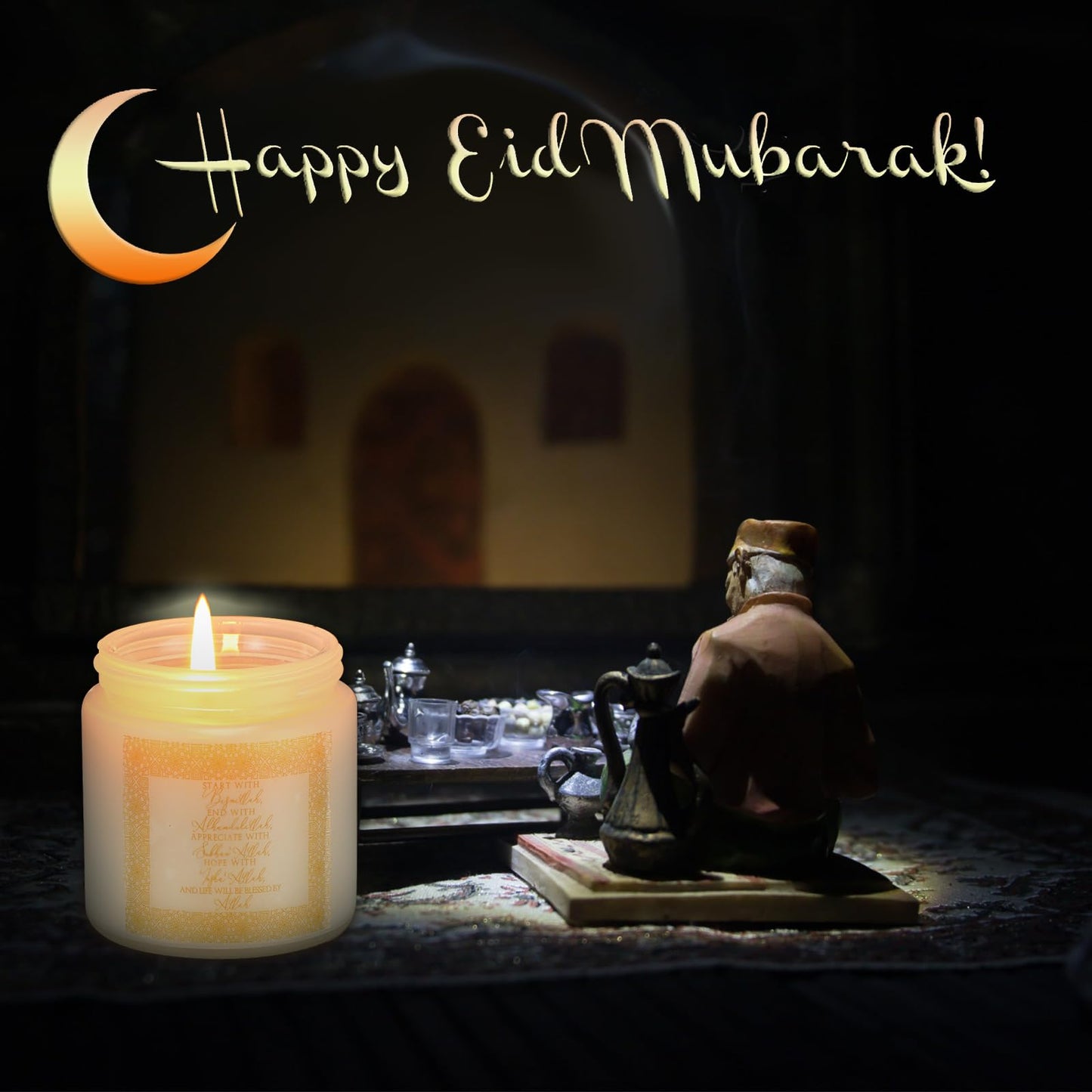 MTLEE 6 Pcs Eid al-Adha Scented Candles Gift Set, Bismillah Islamic Soy Wax 3.5 oz Natural Aromatherapy Jar Candles for Eid Mubarak, Muslim Ramadan Home Decor, Gifts for Muslim Friends Family (White)