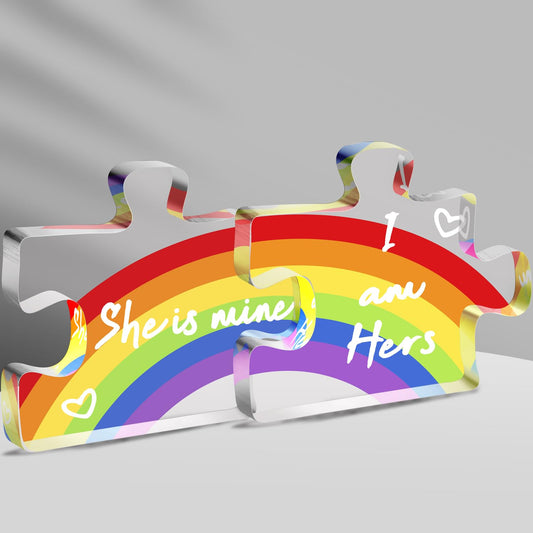 2pc Lesbian Couples Acrylic Sign Gifts for Girlfriend - I am Hers, She is Mine Decor Gifts, Pride Newlywed Engagement Gifts for LGBT Friends, Anniversary Birthday Wedding Gifts