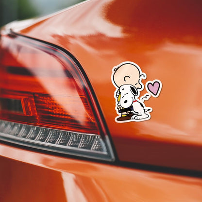 Snoopy & Charlie Brown Hugging Adhesive Vinyl Decal, Cute Snoopy Heart Sticker for Car, Window, Water Bottle or Laptop (4" x 3.2")