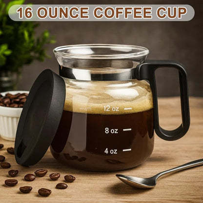 16 Oz Coffee Pot Mug,Mini Coffee Pot Cup,with Spill Proof Lid Heatproof Glass Mug Large Capacity ideal Gift for Coffee Lovers (1pcs)