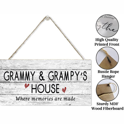12x6 inch New Sign GRAMMY AND GRAMPY's House Sign, Where Memories Are Made, Distressed Style, Gift for Grandparents, Indoor Outdoor