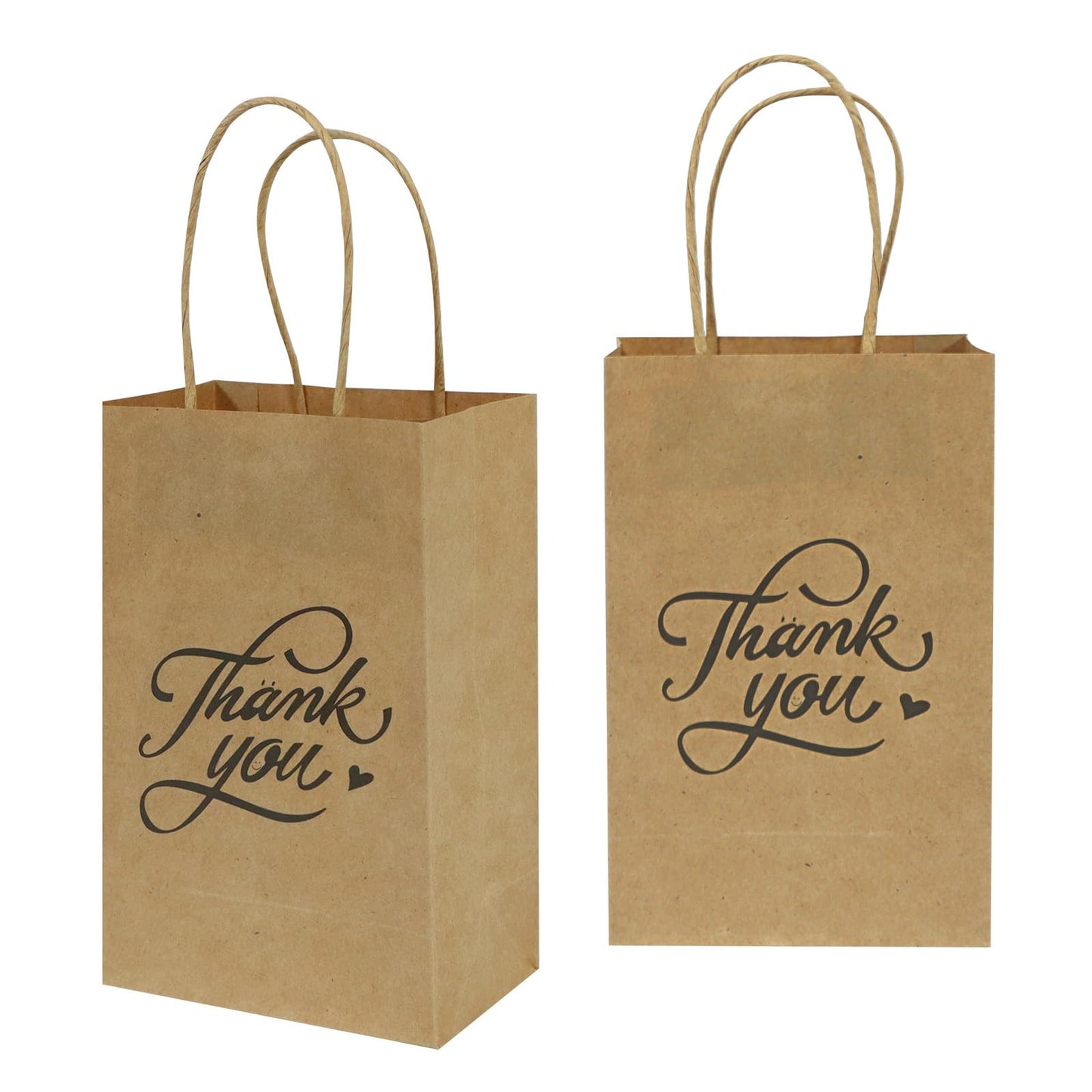 bagmad 100 Pack 5.25x3.25x8 Inch Small Brown Paper Gift Bags with Handles Bulk, Thank You Kraft Paper Bags for Party Favors Grocery Retail Shopping Wedding Craft Cub Sacks (Plain Natural, 100pcs)