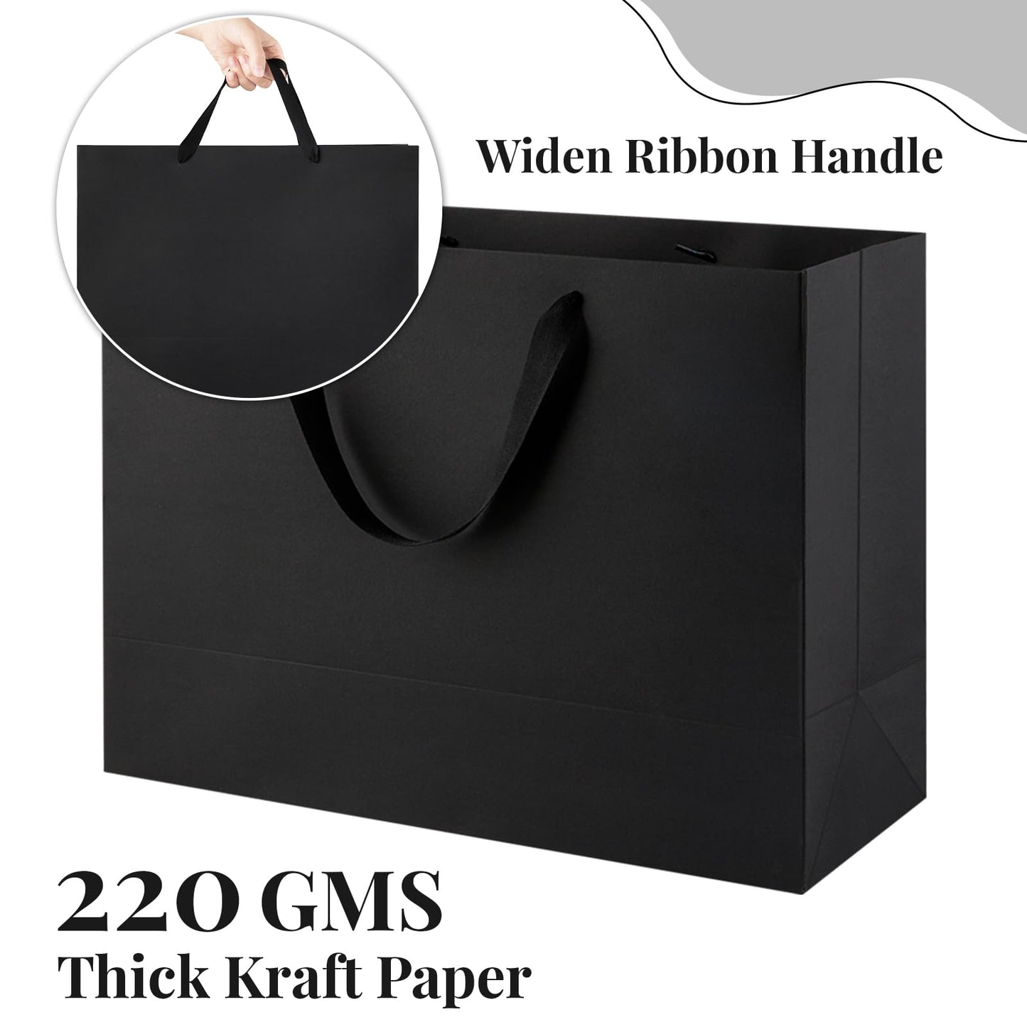 Ohuimrt 12-Count Extra Large Black Gift Bags with Tissue Paper, 16x6x12 Inch Premium Matte Black Paper Bags with Handles for Party Shopping Birthday Wedding