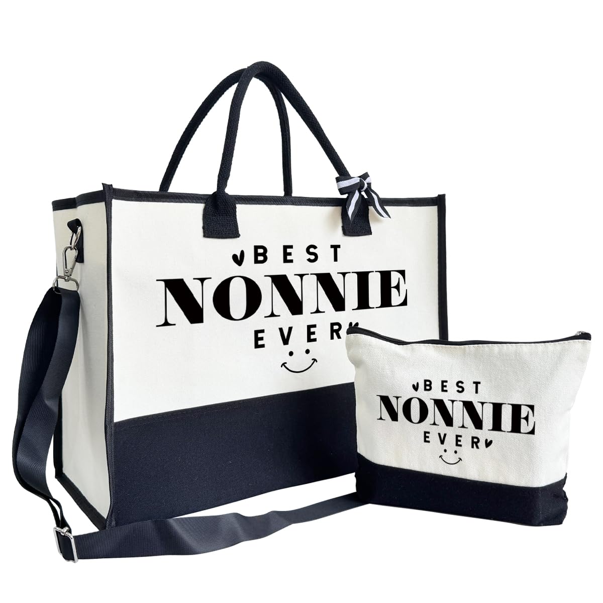 SUSZDOU Nonnie Beach Tote, Canvas Bag with Zipper, Mother's Day Present, Includes Make Up Bag