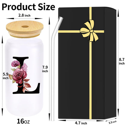 Wulcea Monogrammed Glass Drinking Cup With Lid Straw Women Lady Boss Coworker Colleague Manager Team Member Employee Gifts Executive Assistant Inter Birthday Farewell Leaving Retirement Christmas,L