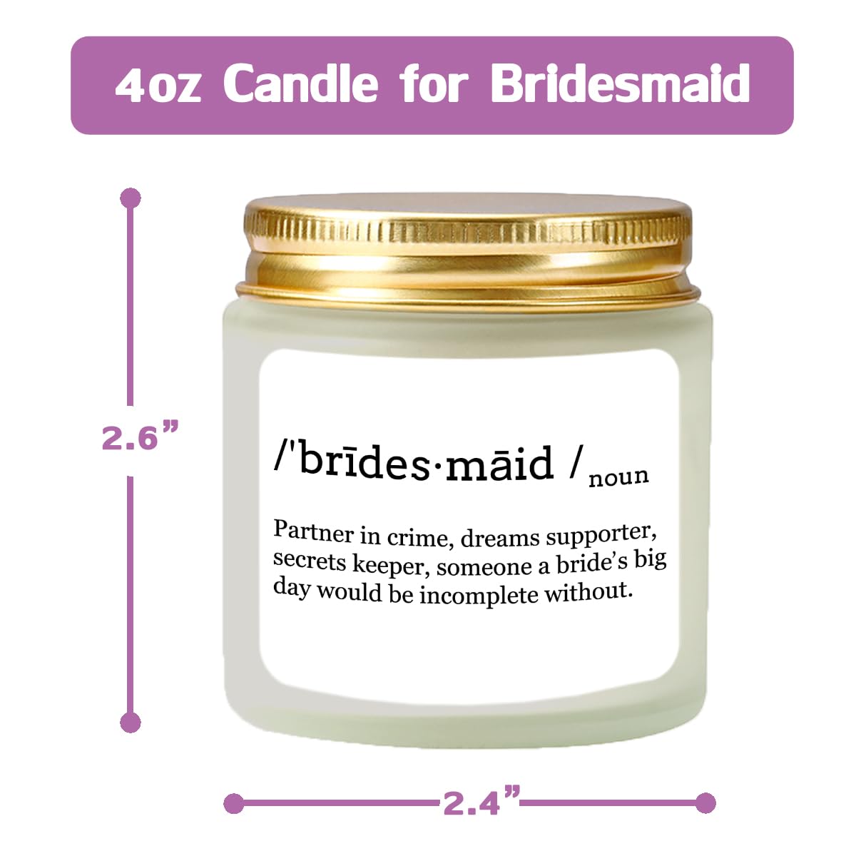 Scented Candle Bridesmaid Proposal Gifts - Lavender Soy Wax Candle - Maid of Honor Proposal Gifts - Will You be My Bridesmaid Gift for Friends Girls Women 4oz