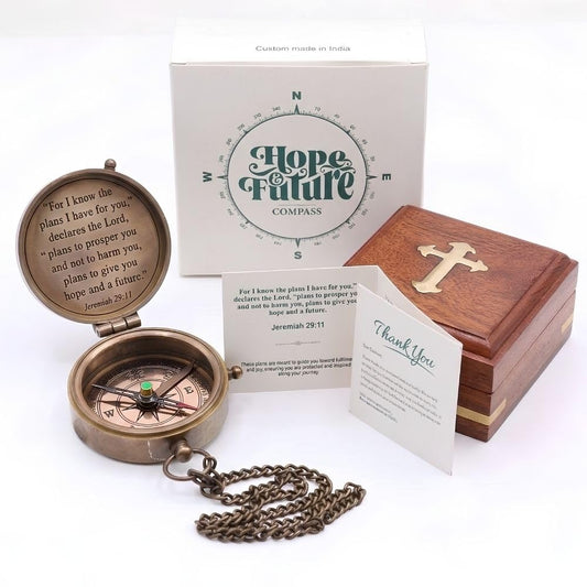 Compass – Brass Directional Vintage Compass Engraved with “for I Know The Plans I Have for You – Jeremiah 29:11” Communion Christian Gifts for Women/Men, Nautical Handmade Antique Décor Baptism Gifts