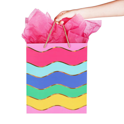 Cmecial 12.6" Paper Gift Bags with Tissue Paper, Extra Large Gift Bags with Handles, Birthday Rainbow Bag Large Size, Medium Birthday Bags Wrap Bag for Kids